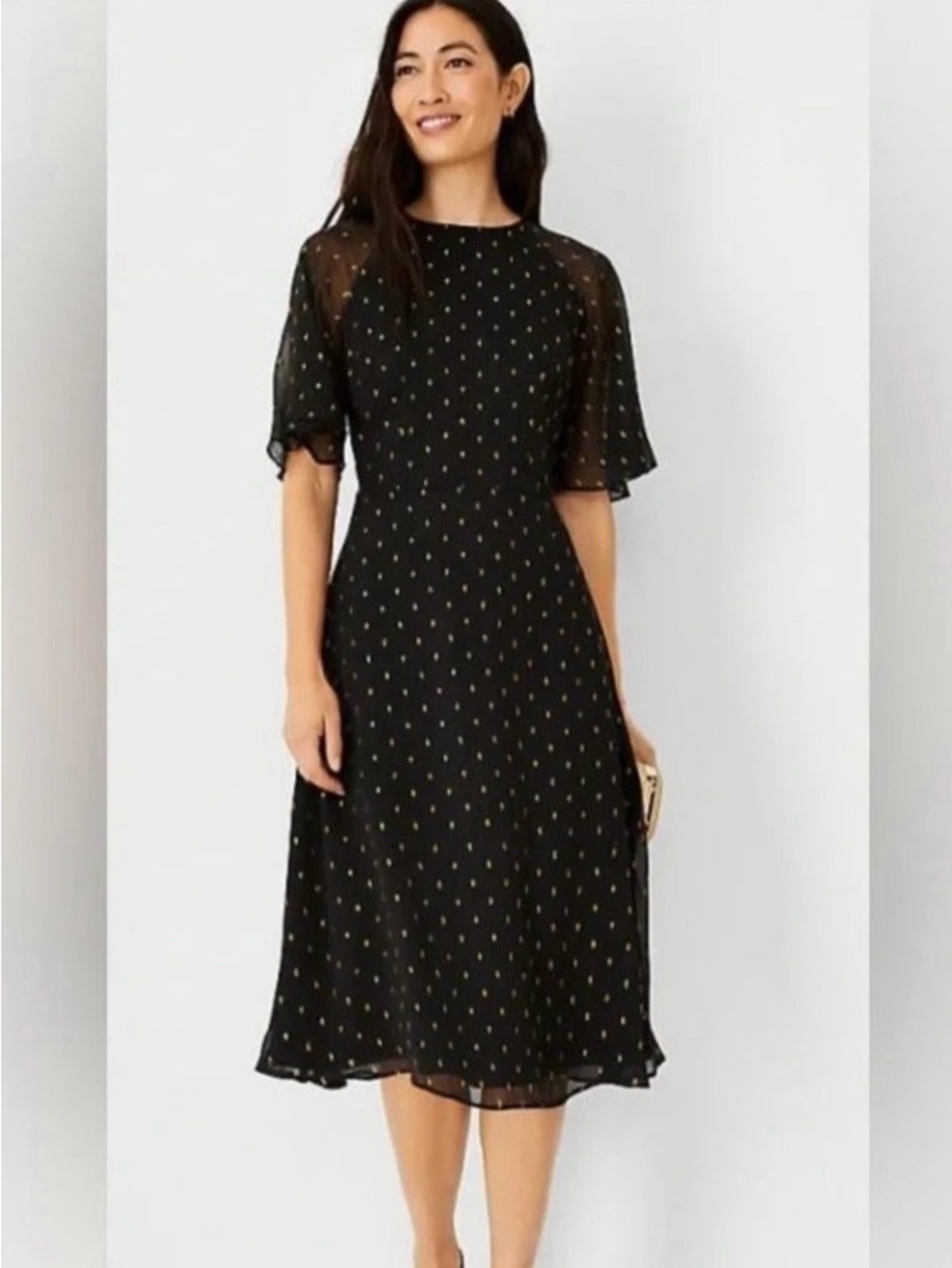 Ann Taylor Black Dress with Gold Dot Print